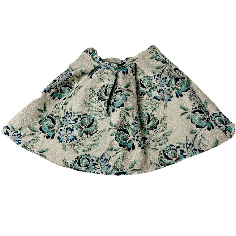 Sequin Hearts Vintage-Inspired Teal Floral Brocade Skirt Elegant Pleated Lined 3